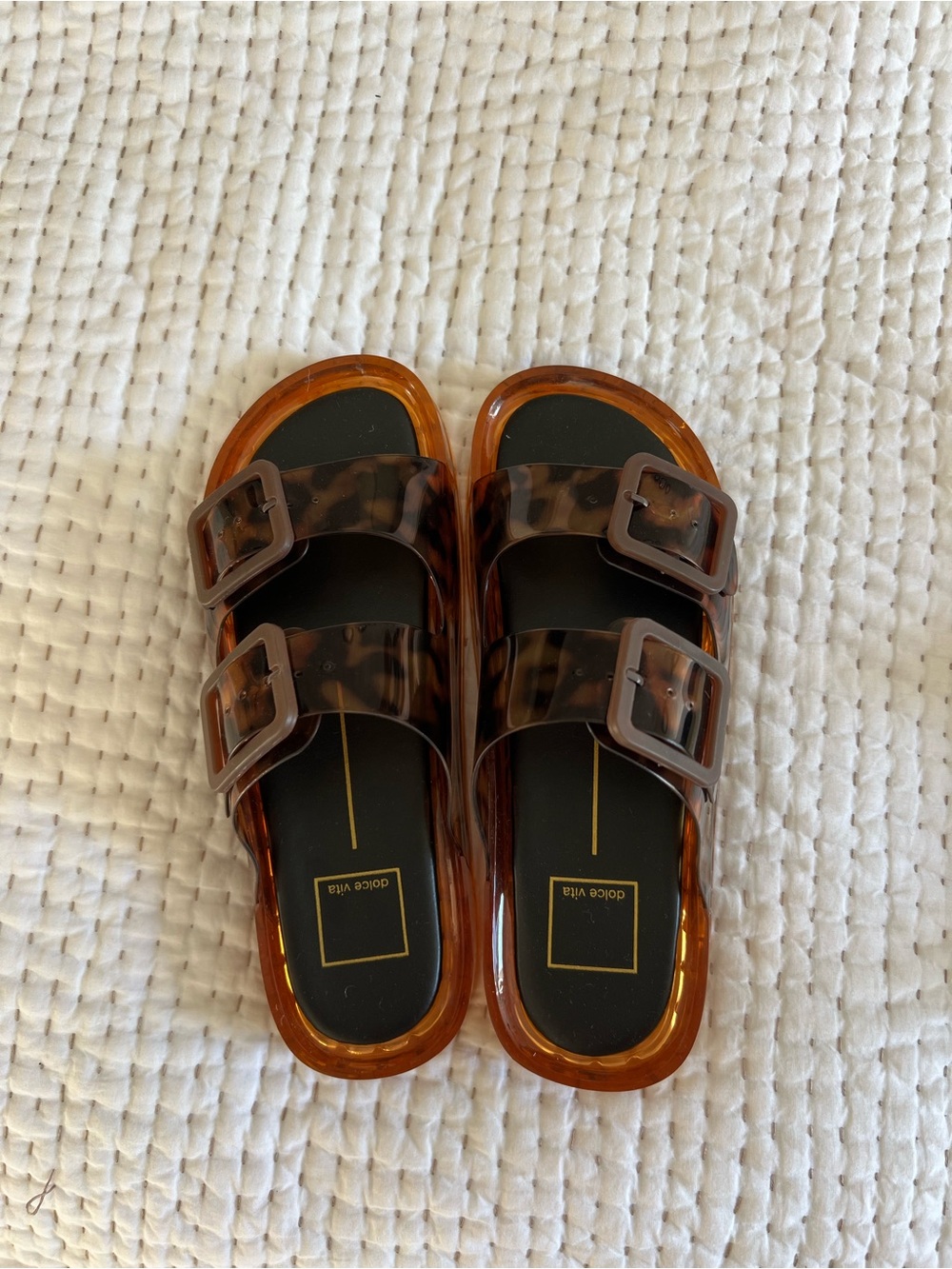 Dolce Vita Tortoise Vinyl Double Buckle Slide Sandals - Picture 2 of 2